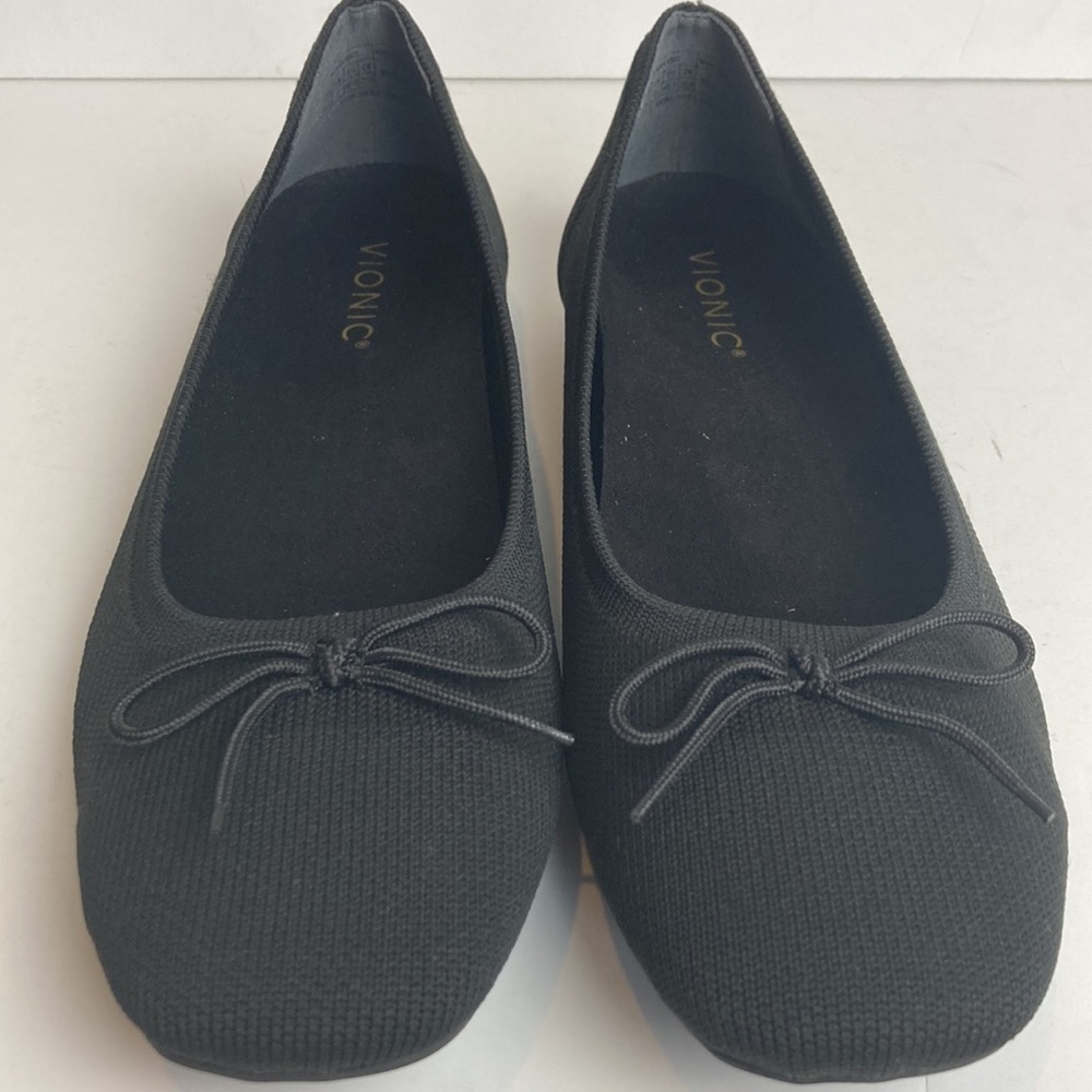 Vionic Klara Knit Ballet Flat 9.5 Black Square Toe Bow Slip-On Balletcore Office - Picture 9 of 16